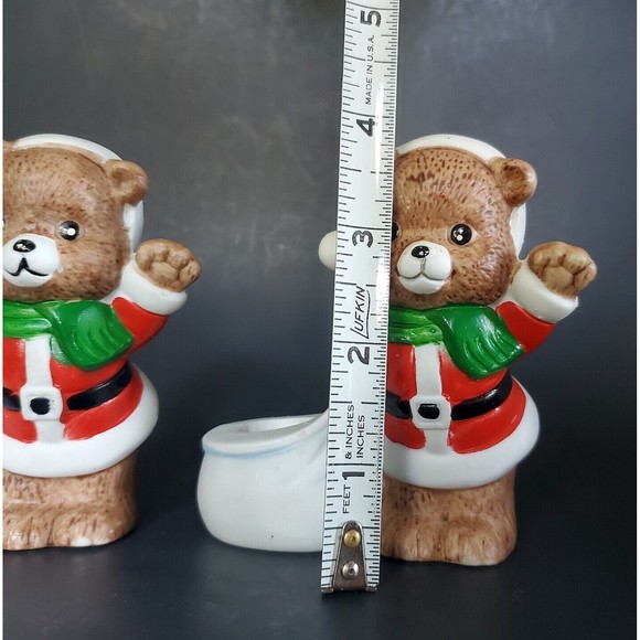 JSNY Holiday Friends Teddy Bear Santa Christmas Candle Stick Holders Vtg Taiwan - Picture 6 of 7
